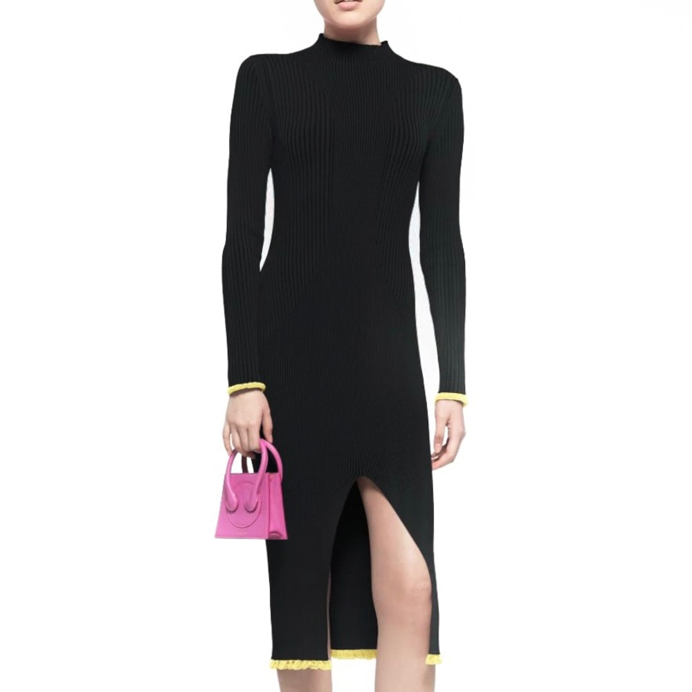 NEW AZ FACTORY BLACK RIBBED KNIT MIDI DRESS